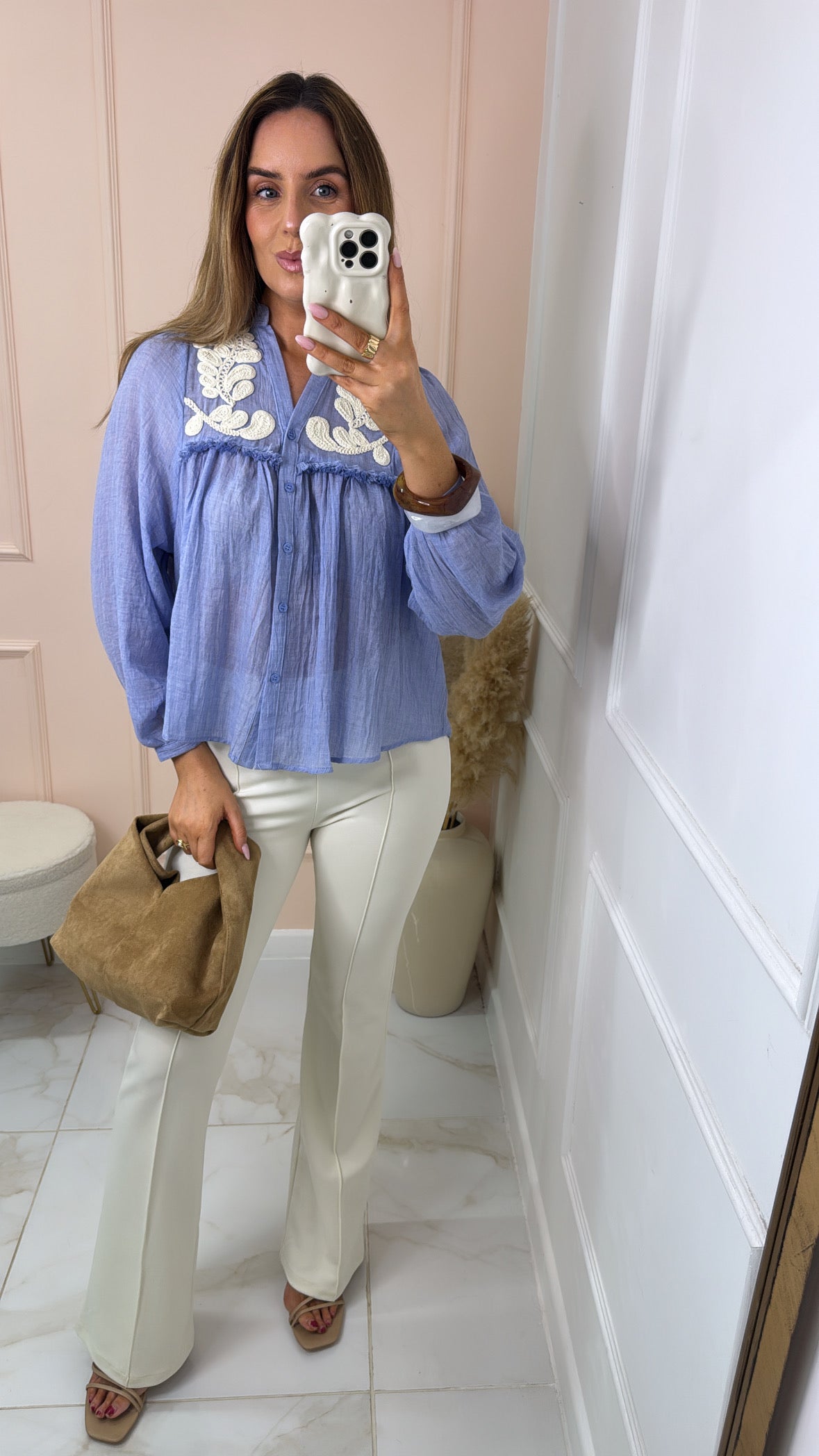 PENELOPE blue embroidered linen blouse