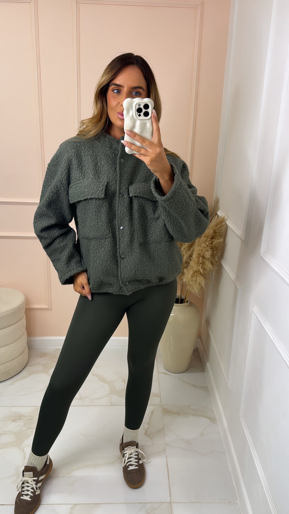 REMI khaki woolen effect oversized bomber jacket