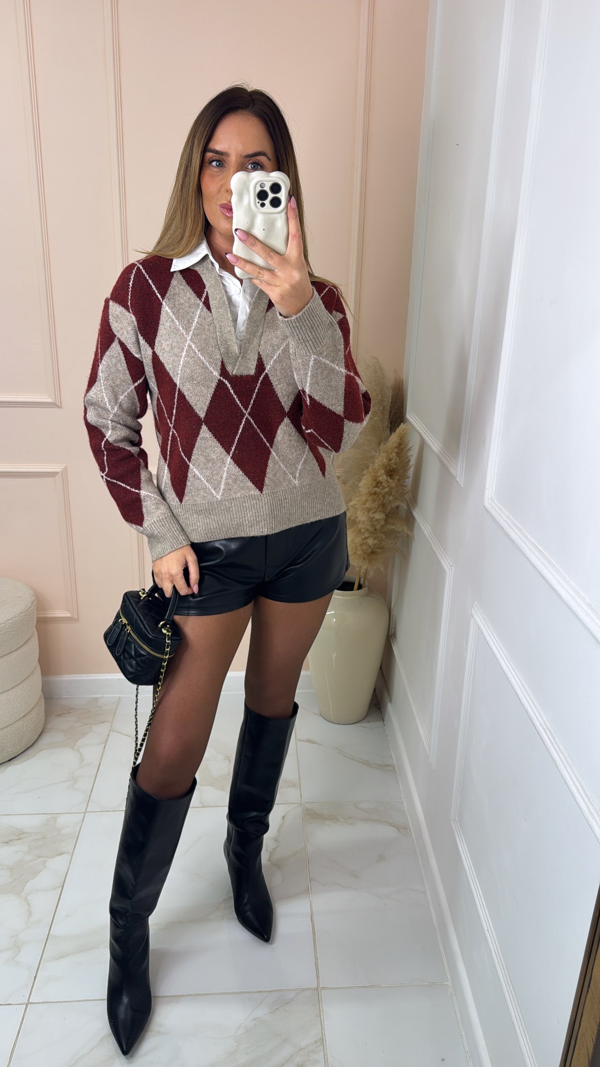 DARA burgundy argyle shirt jumper