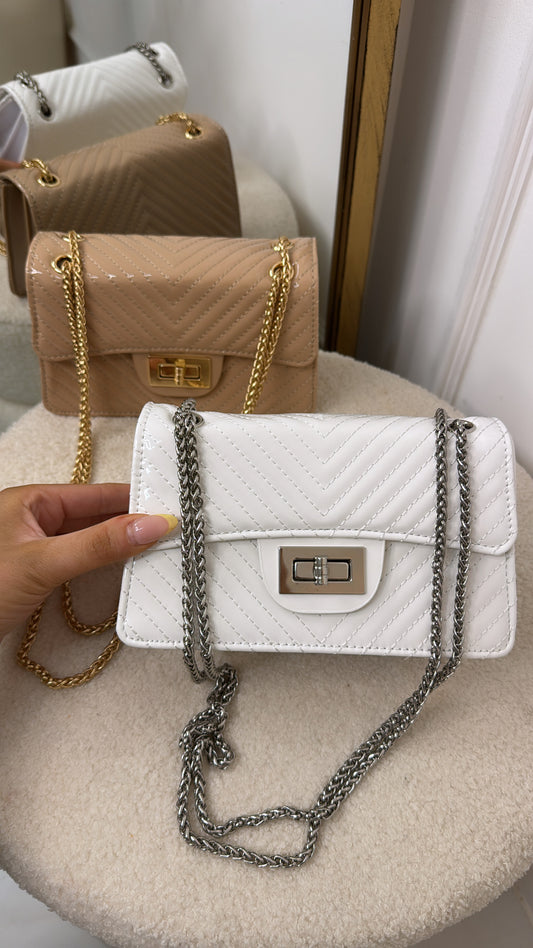 MARNIE white patent crossbody bag
