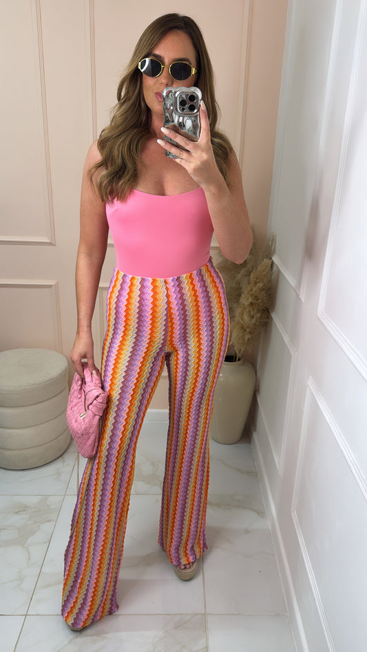 ALESSIA pink zig zag crochet flared trousers