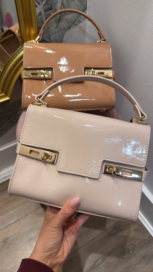 HARPER nude patent gold detail grab bag