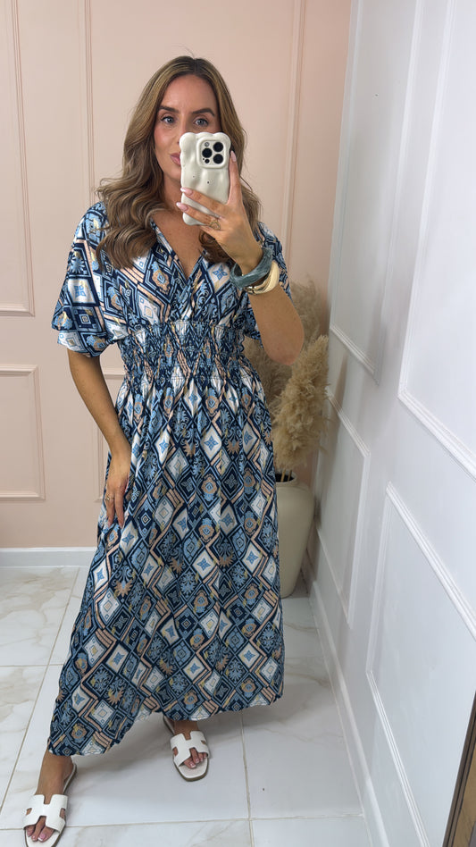 DAHLIA blue printed maxi dress