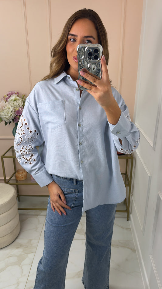 LORI powder blue anglaise linen shirt