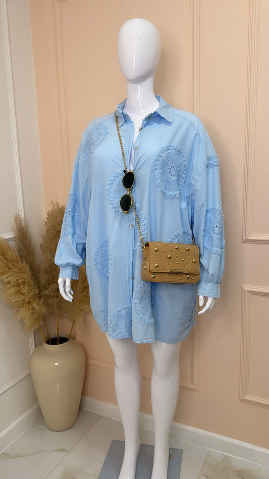 PIPPA powder blue embroidered cotton shirt