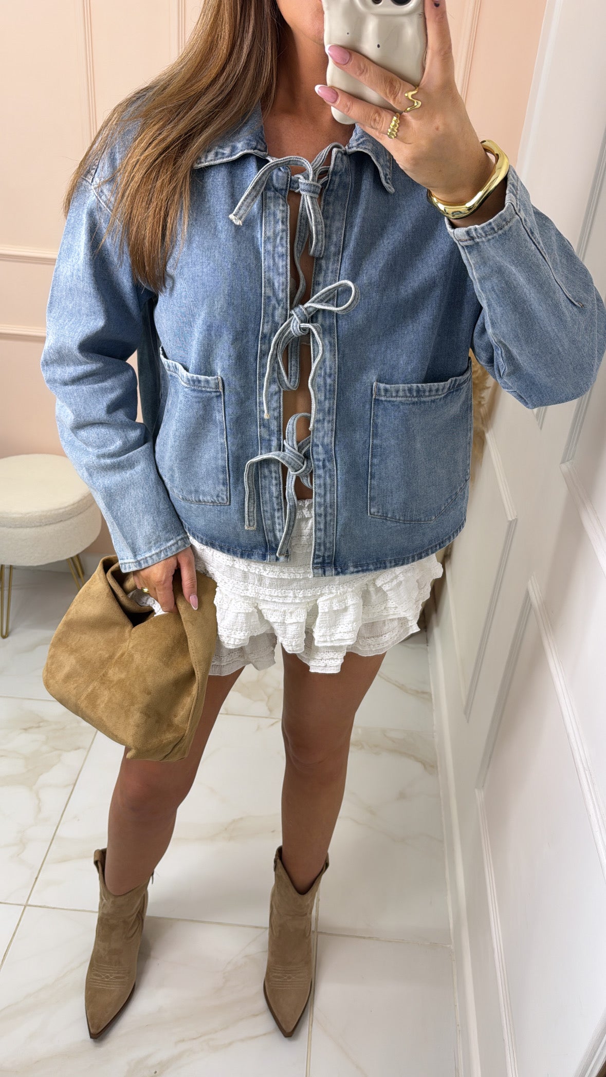 NEAVE denim tie front boxy jacket