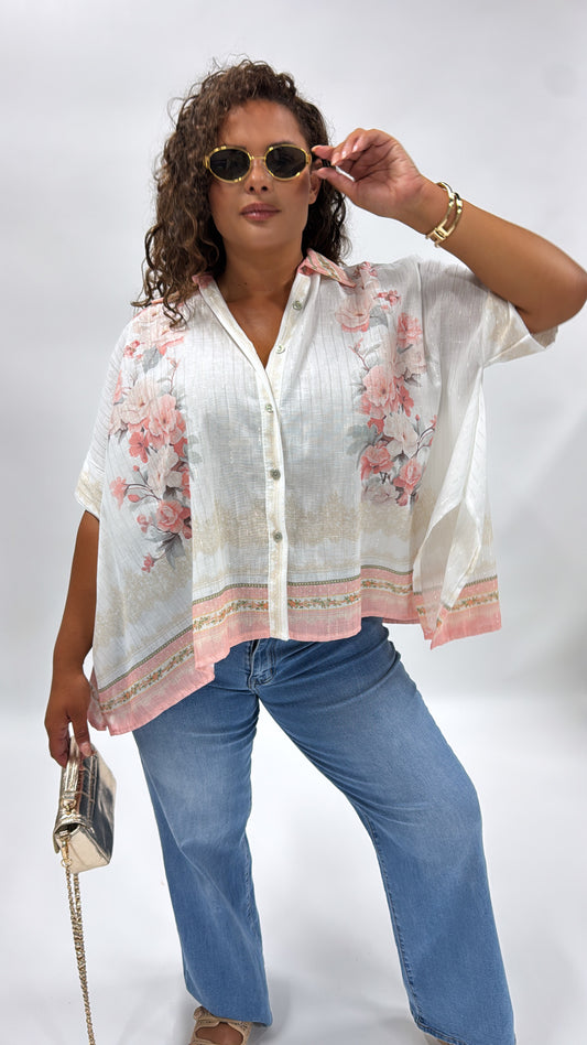 ISABELLA white floral printed blouse
