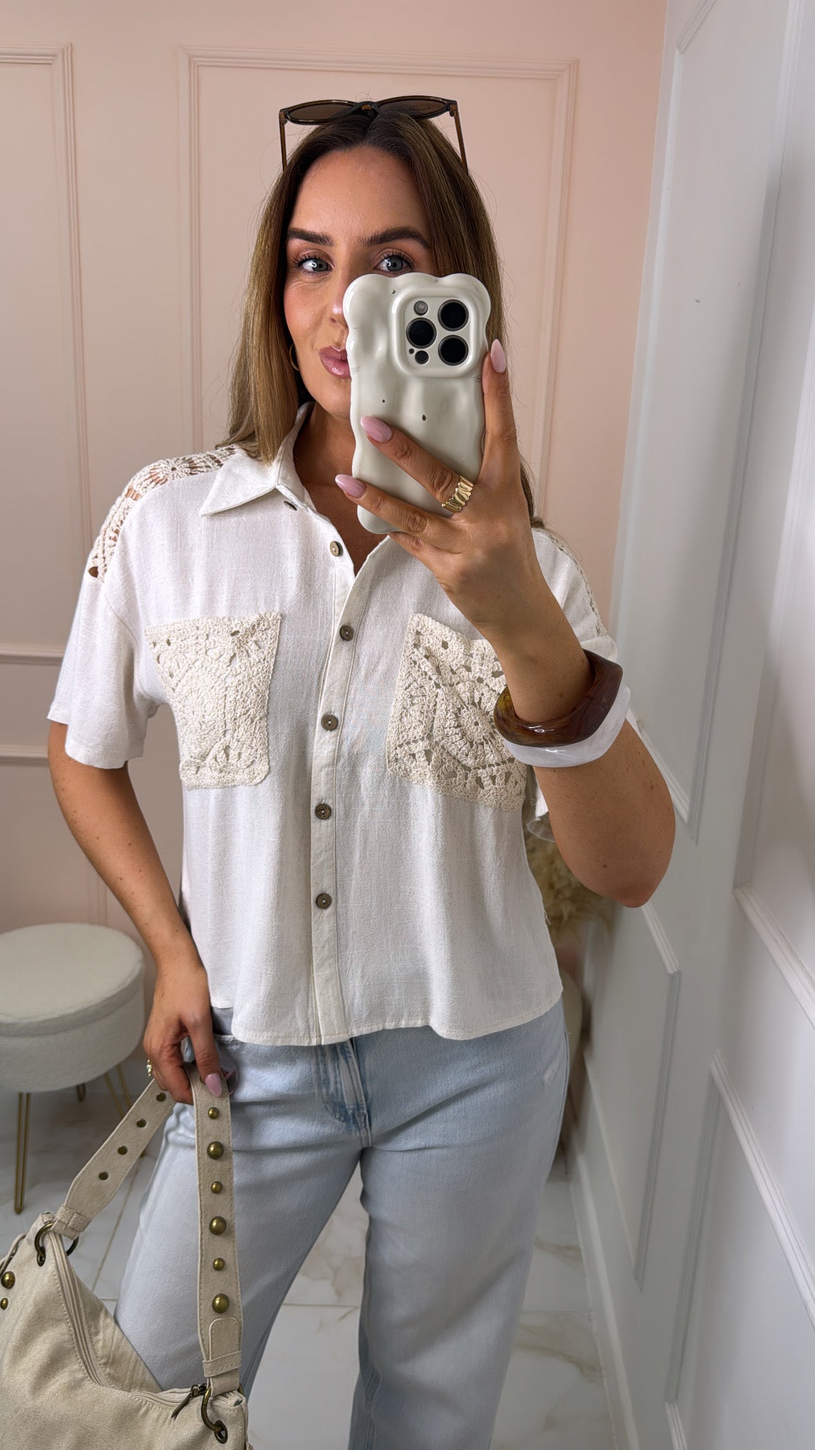 NADIA cream crochet detail blouse