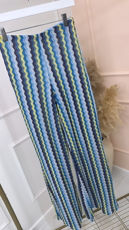 ALESSIA blue zig zag crochet flared trousers