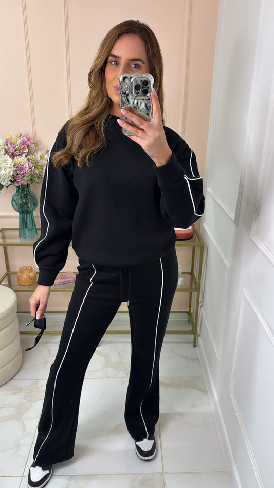LORNA black piping jogger set