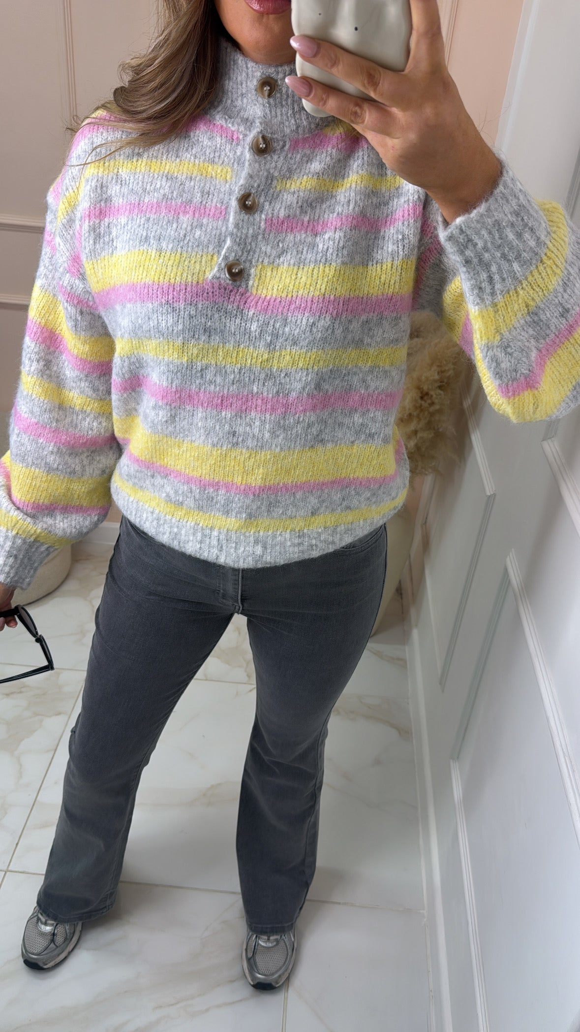 BELLE grey multi stripe knit jumper