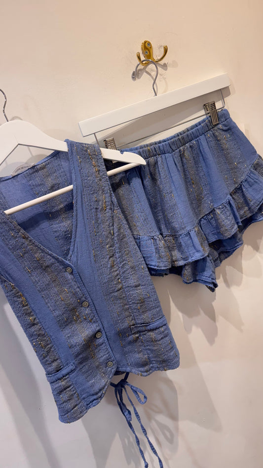 SIENNA blue linen ruffle skort set