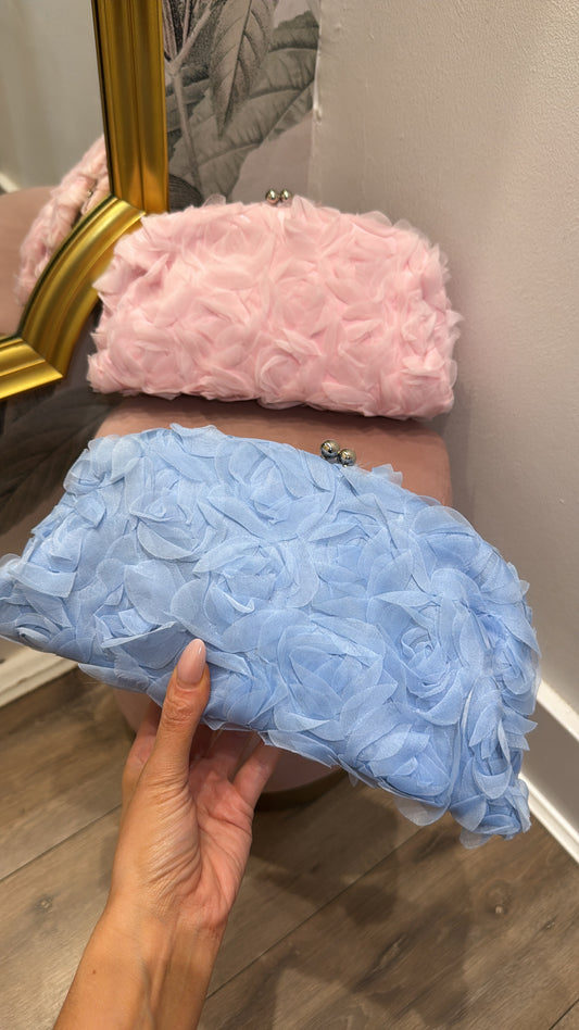 MIMI blue 3D floral mesh clutch bag