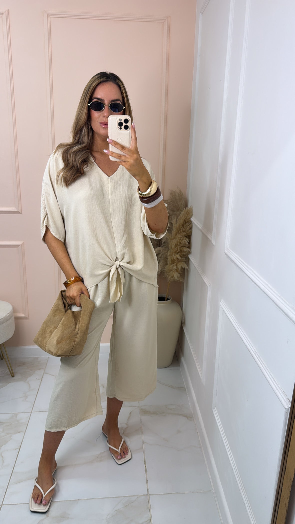 MAEVE stone tie front relaxed trouser set