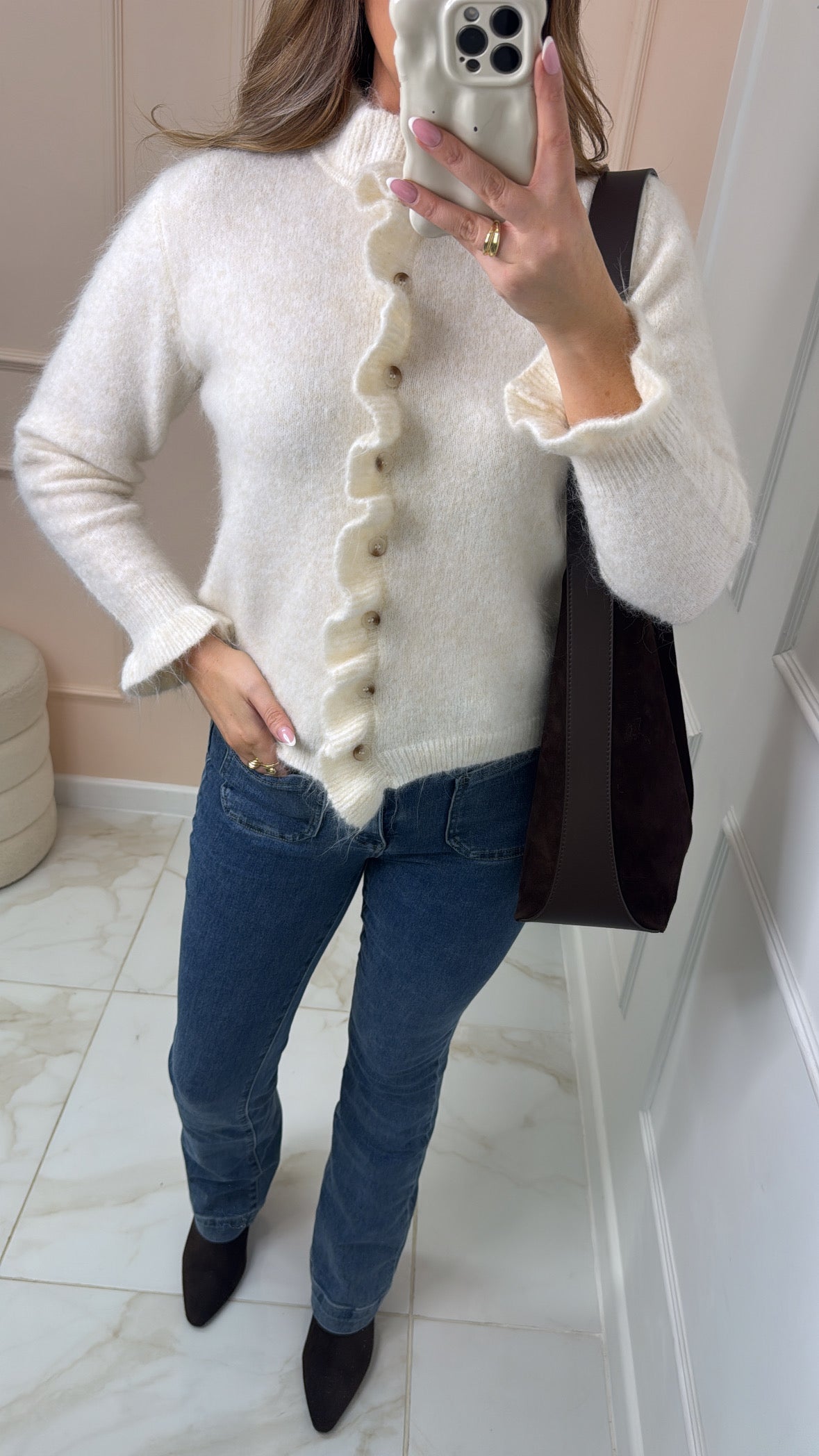 JILLY cream frill detail cardigan