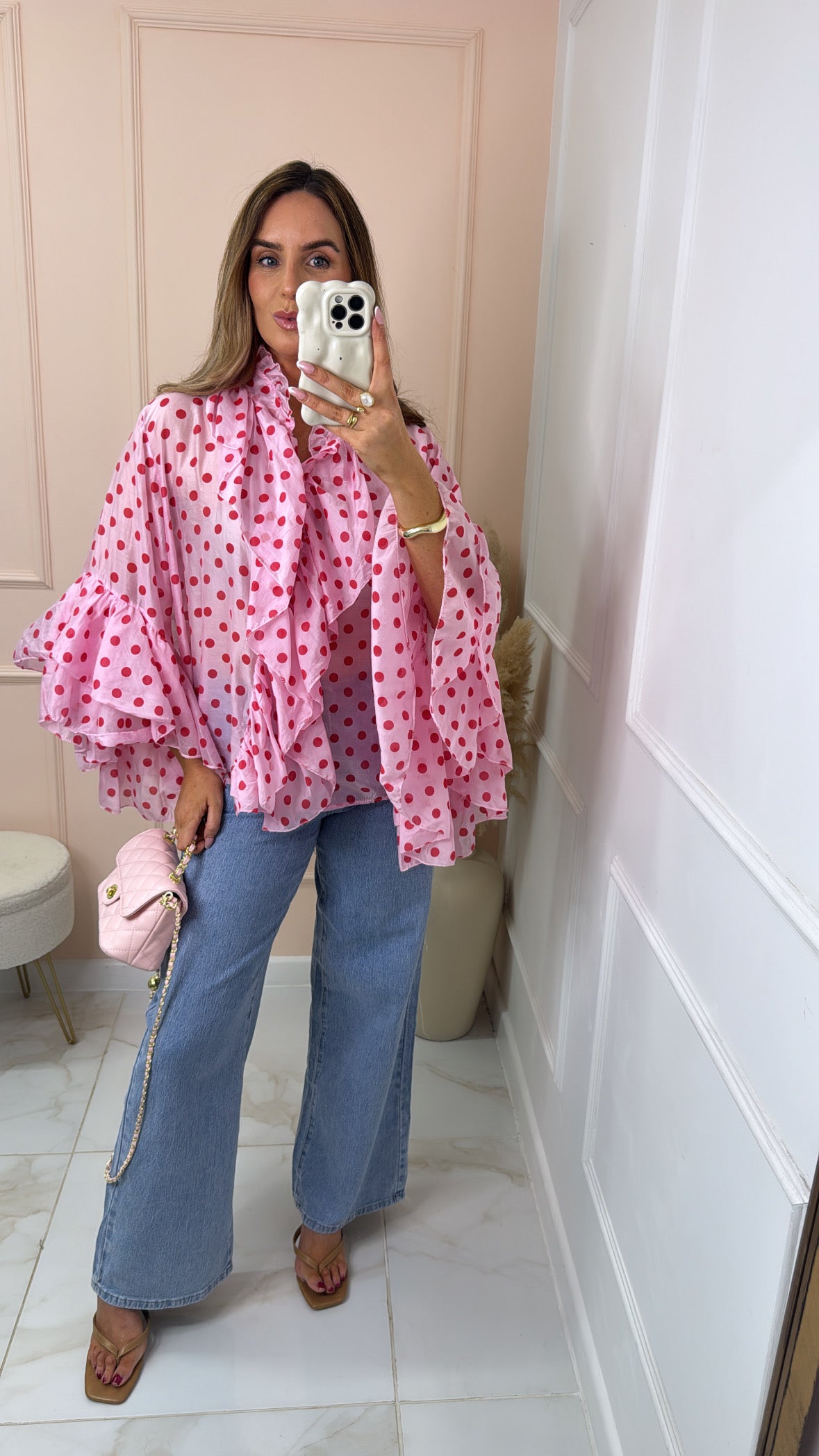 MARTHA pink polka dot ruffle blouse