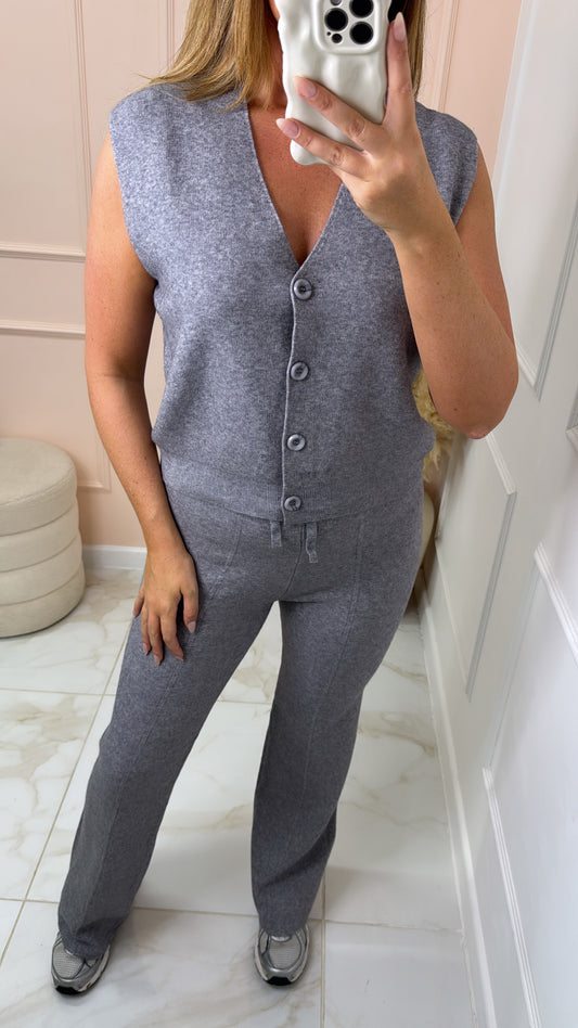 SOPHIA grey button fine knit lounge set