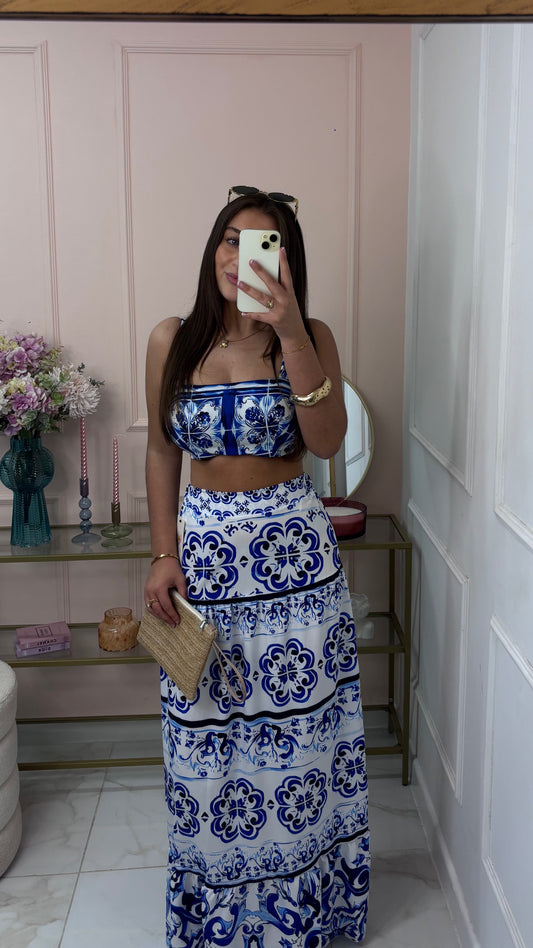 CASSIE blue cropped maxi skirt co-ord