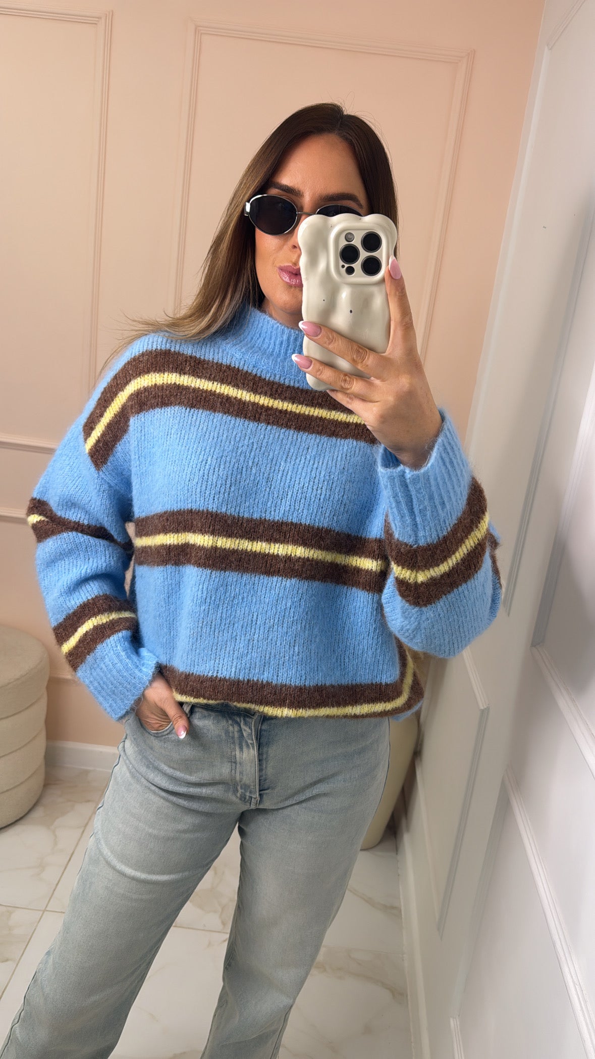DARCY blue stripe fluffy knit jumper