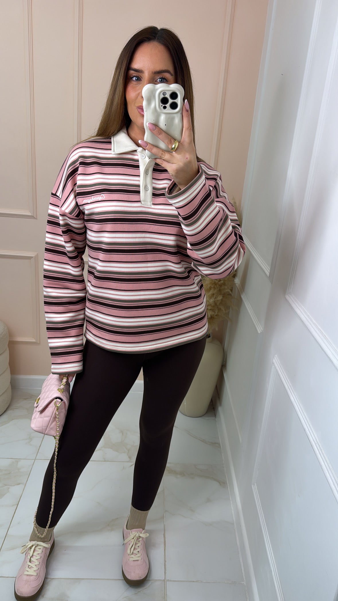 REMI pink stripe long sleeve rugby top