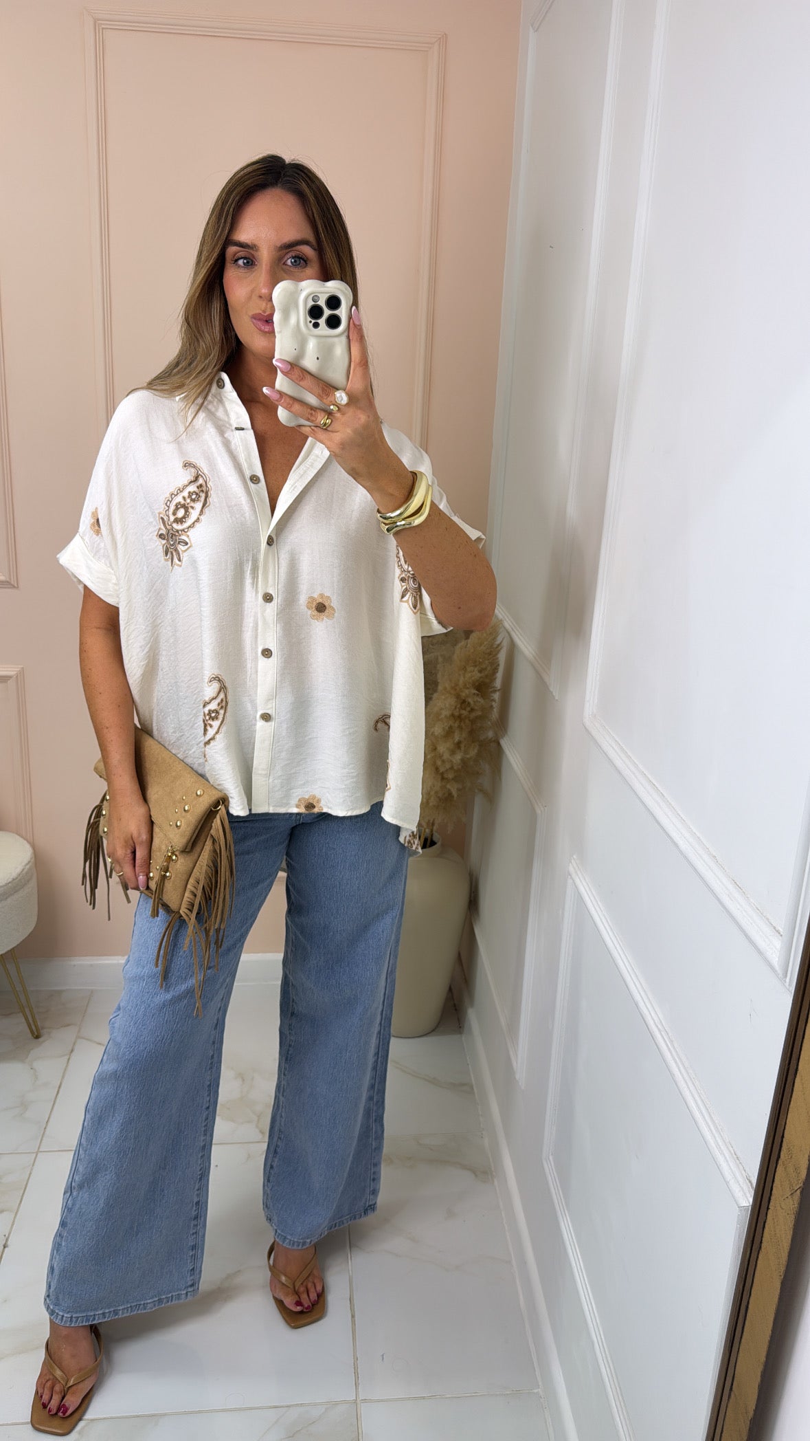 ISABELLA cream embroidered paisley blouse