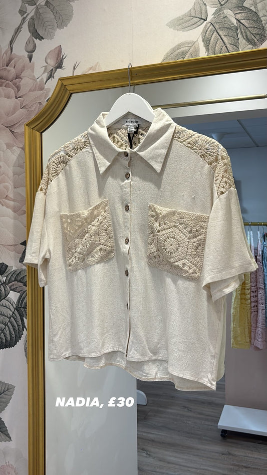 NADIA cream crochet detail blouse