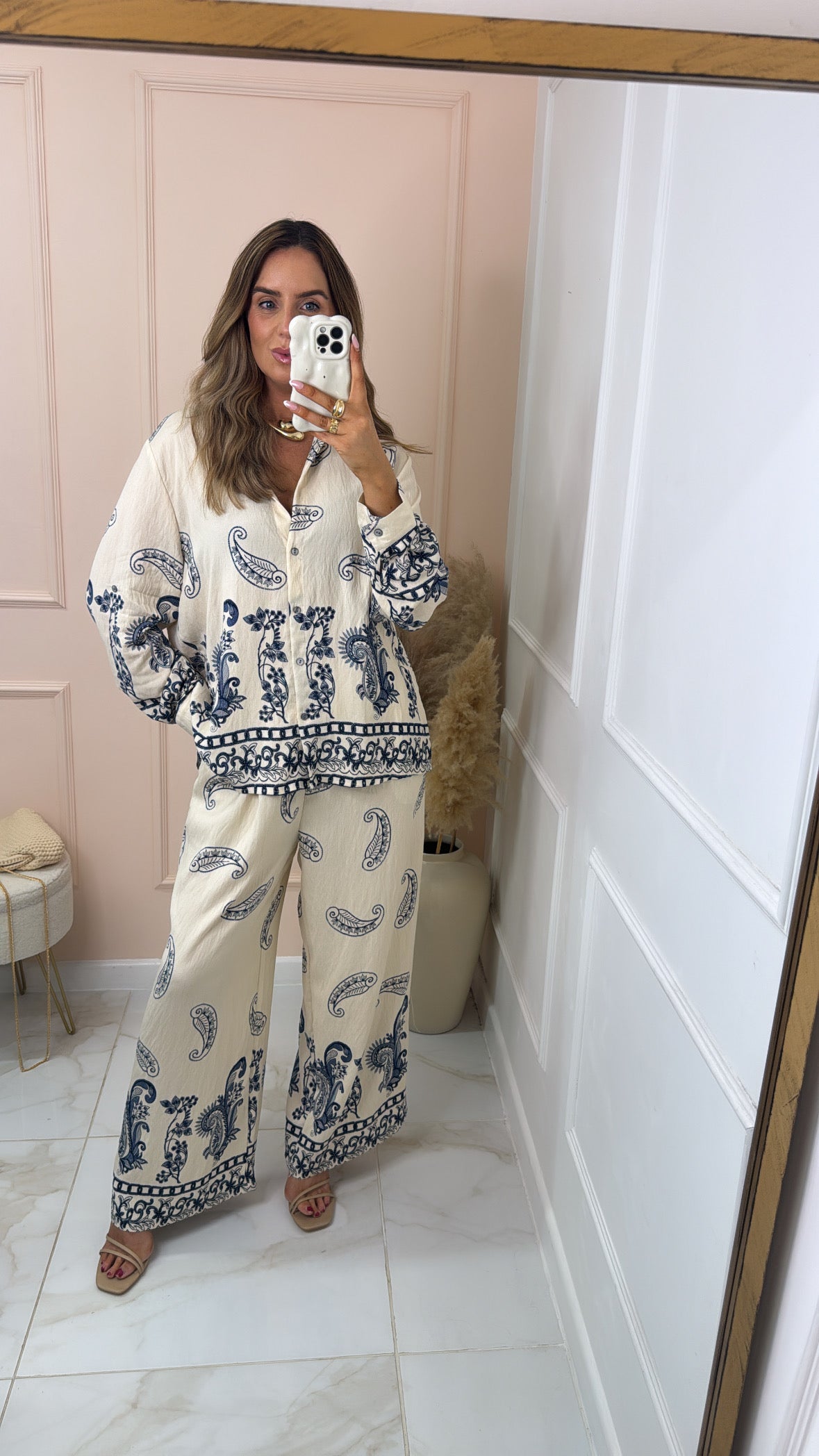 MABEL beige paisley print trouser set