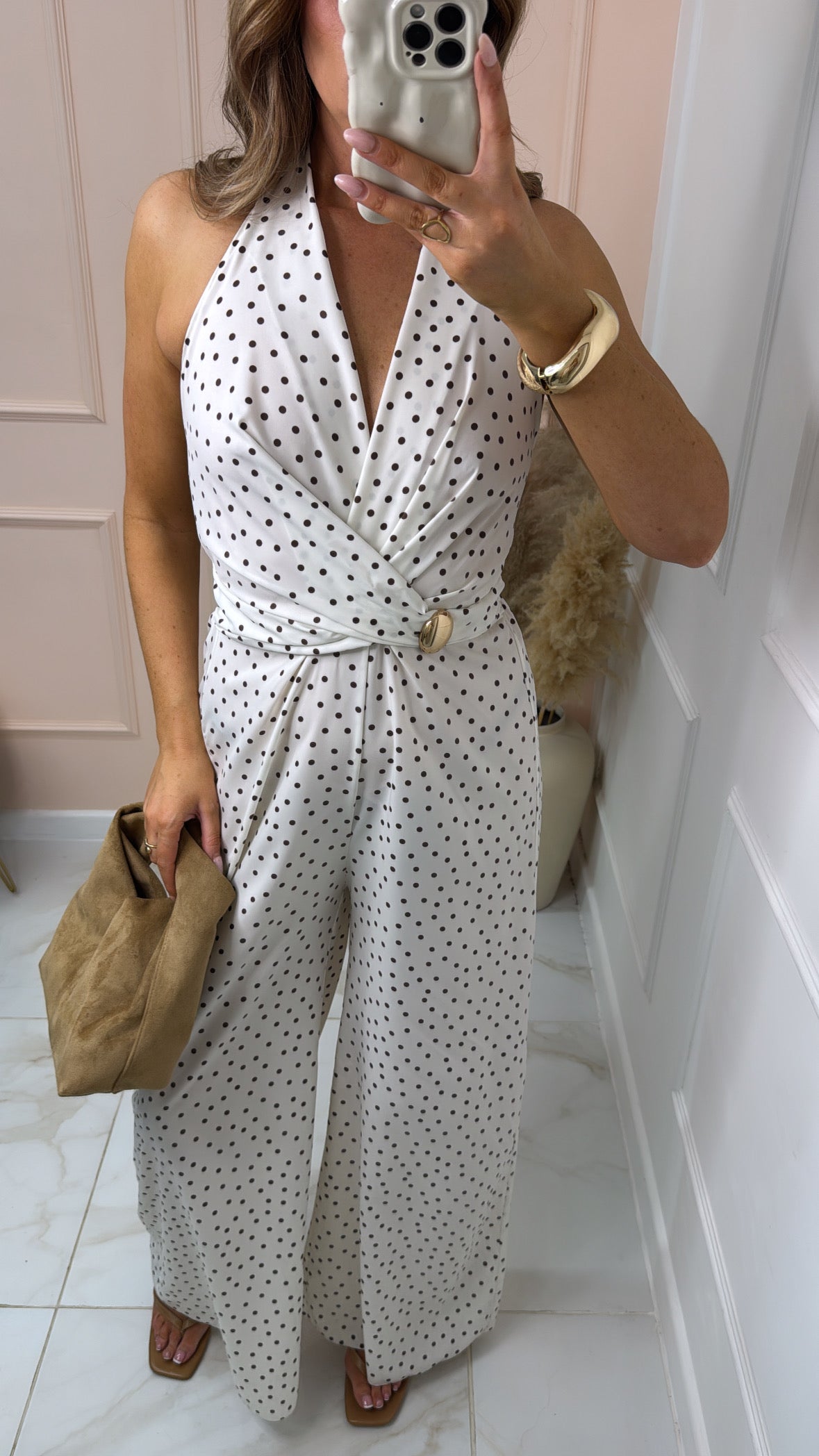 DARCY white polka dot halter neck jumpsuit