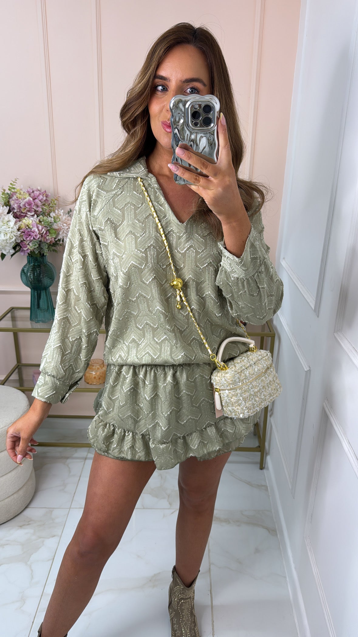 HOLLIE sage textured skort set
