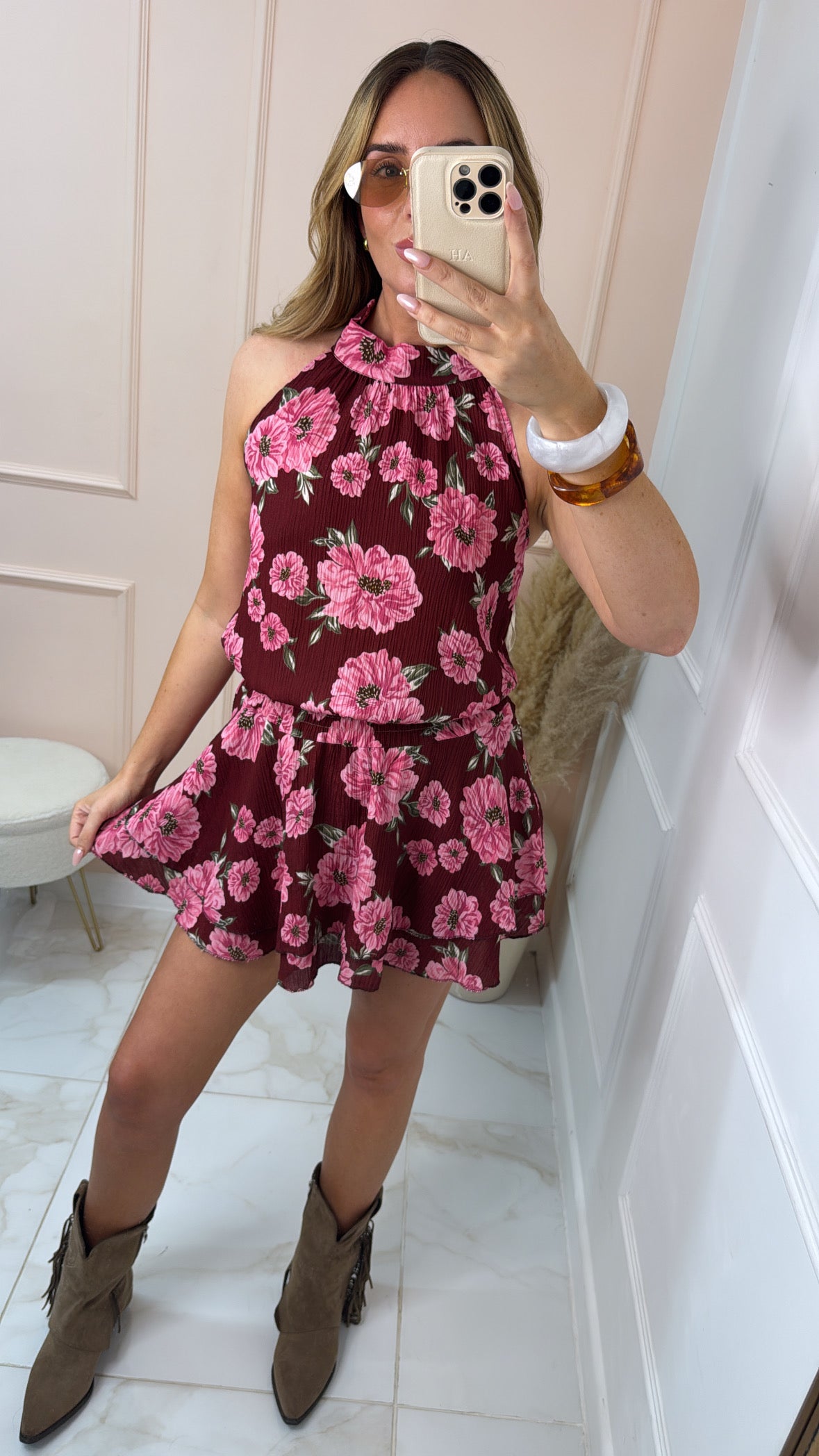 REYA floral rara boho mini dress