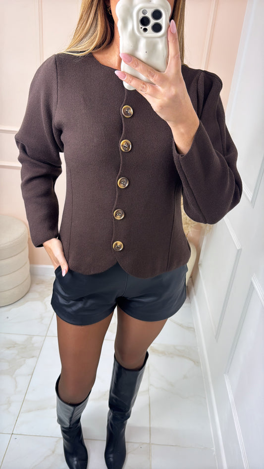 JODIE brown button fitted cardigan
