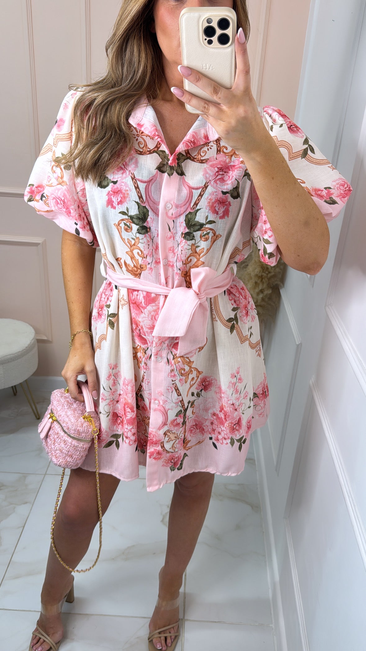 ERIN pink floral puff sleeve dress