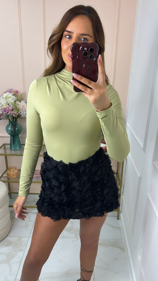 LOLA sage slinky ruched shoulder bodysuit