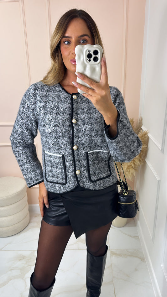 ISABELLA grey boucle knit button cardigan