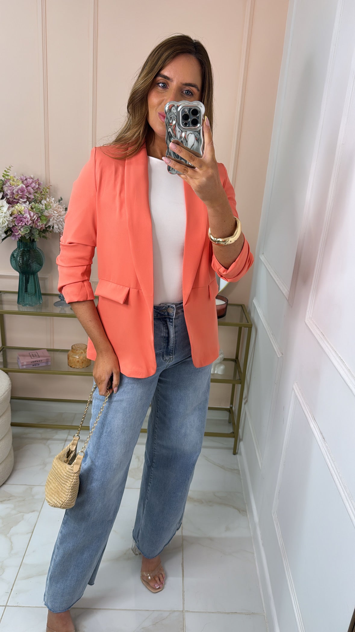 MAISIE coral ruched sleeve blazer