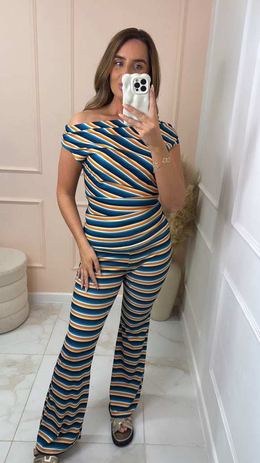 PIPPA blue stripe cowl neck trouser set