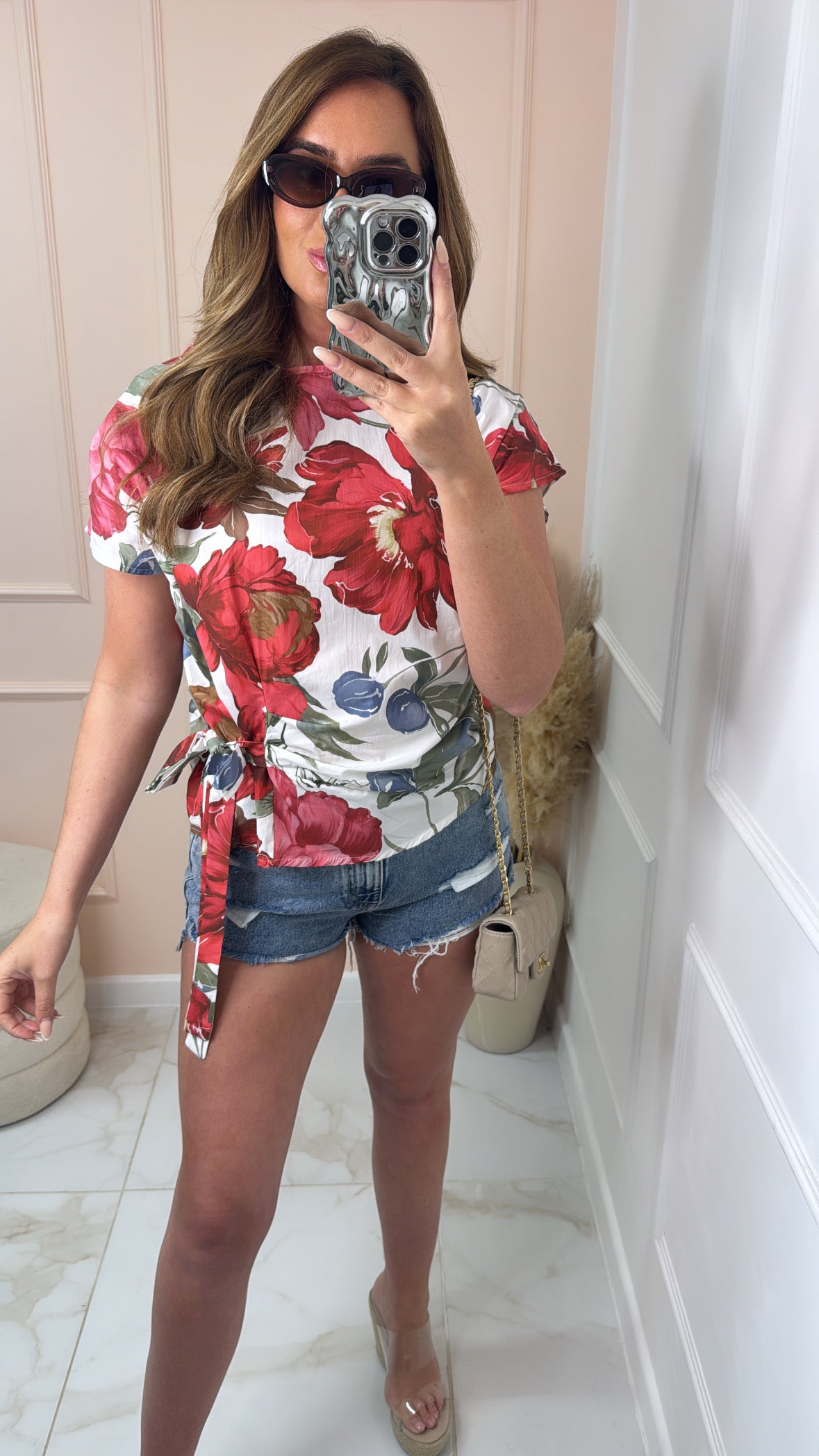 PIPPA red floral side tie top