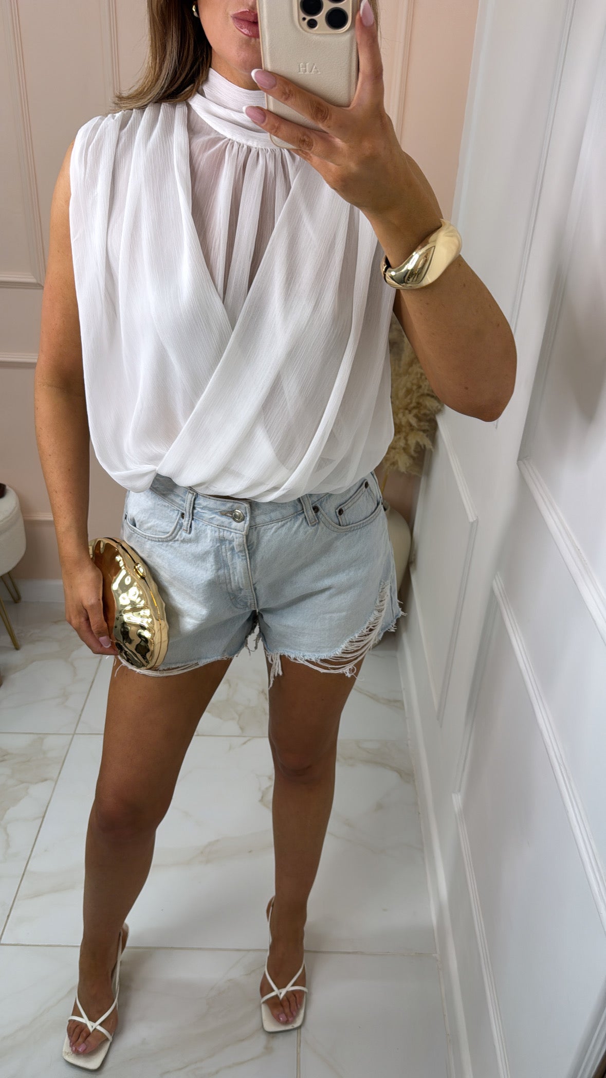 MATILDA white gathered chiffon top