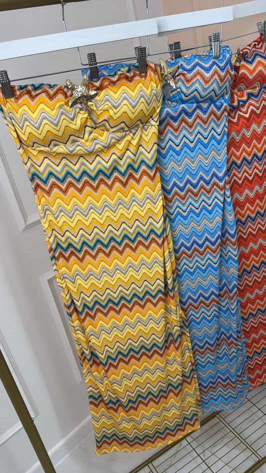 ADA yellow zig zag starfish midi dress