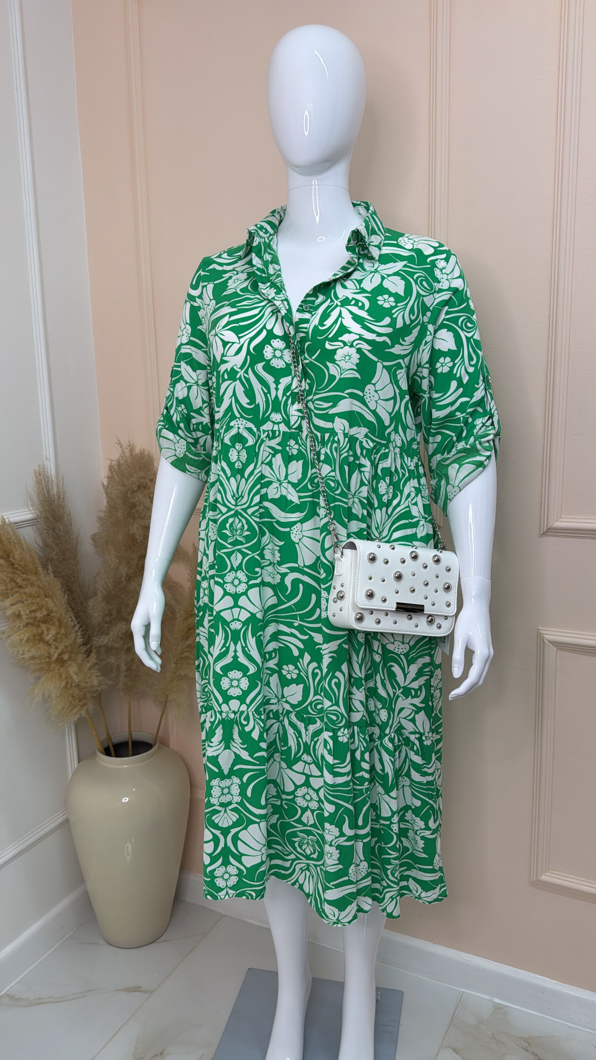 ARIA green floral summer dress