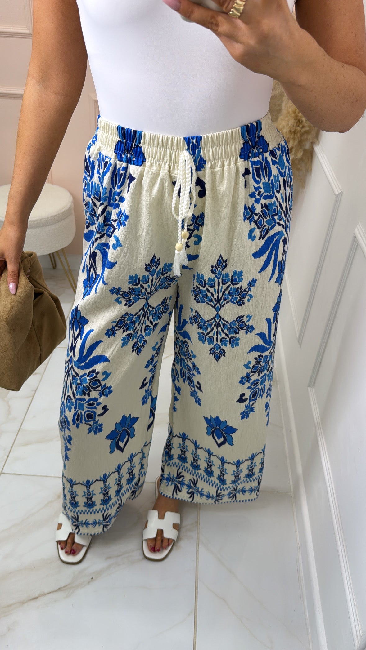 PAIGE blue printed wide leg trousers