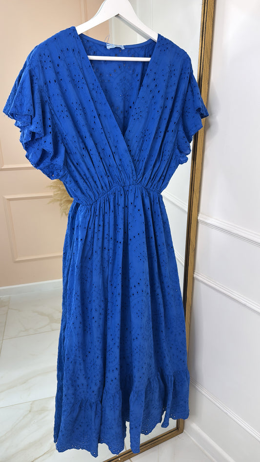 KATY cobalt frill broderie anglaise summer dress