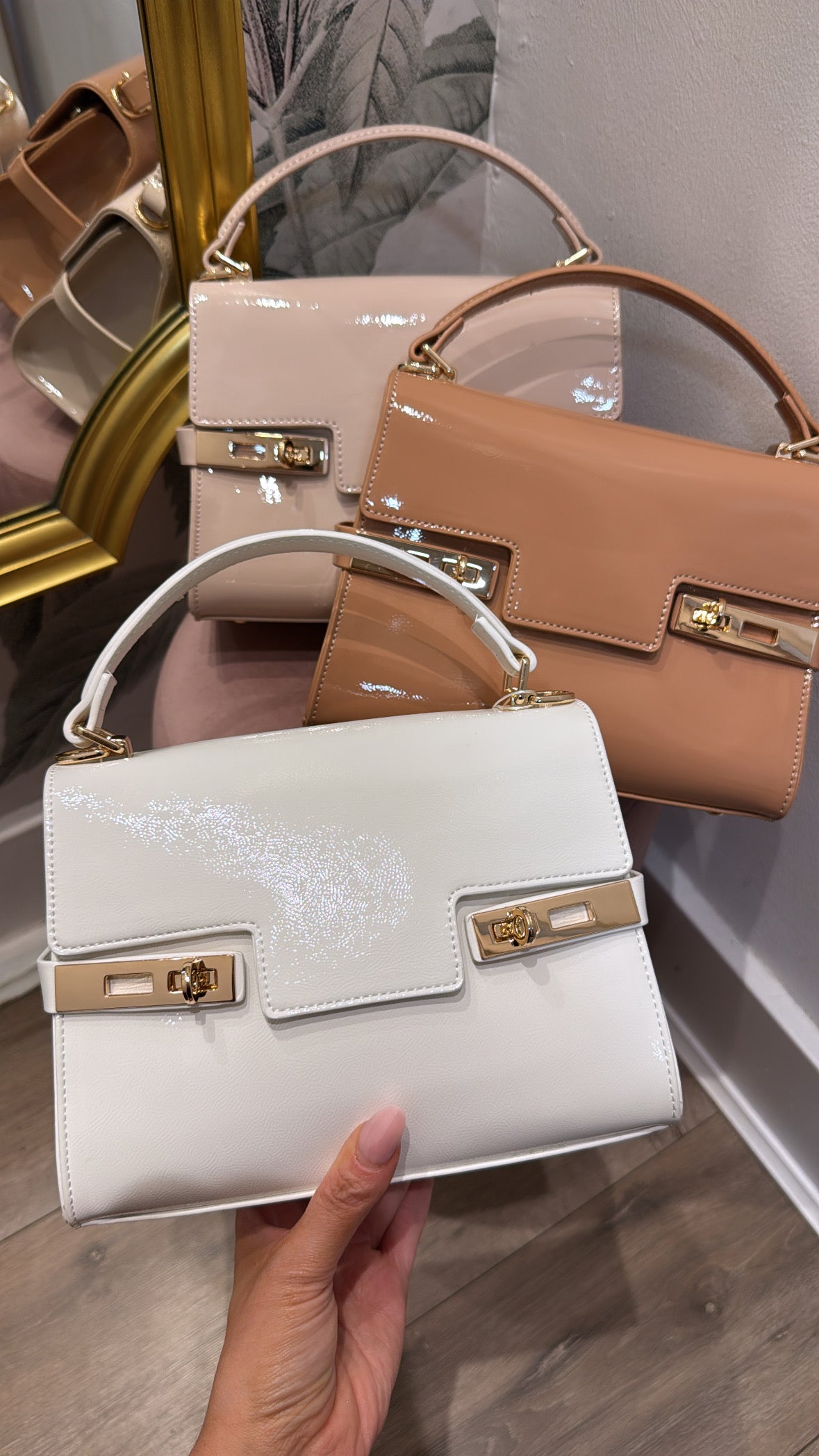 HARPER white patent gold detail grab bag
