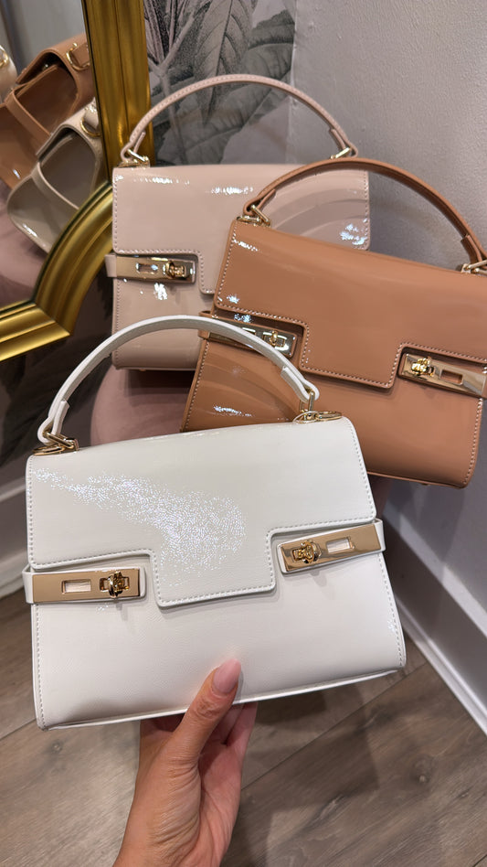 HARPER white patent gold detail grab bag