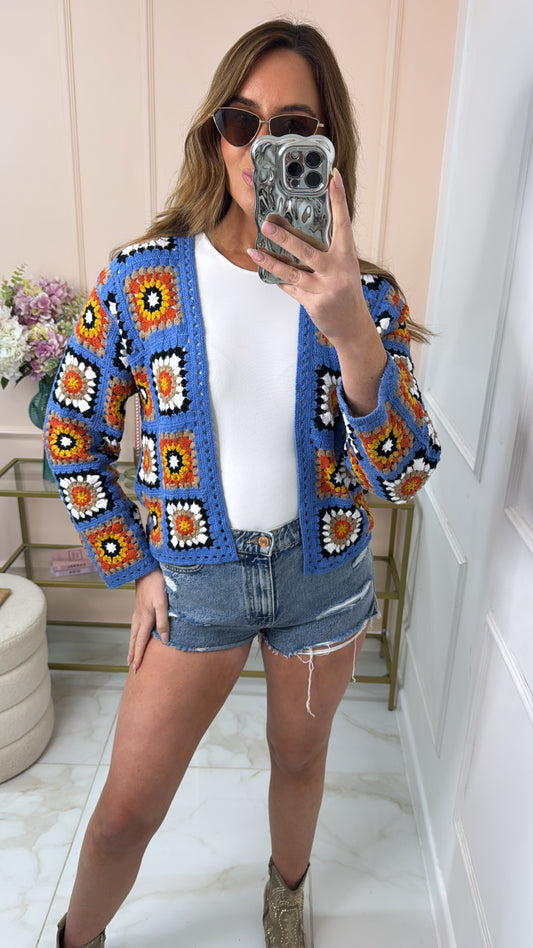 JENNY blue crochet cardigan