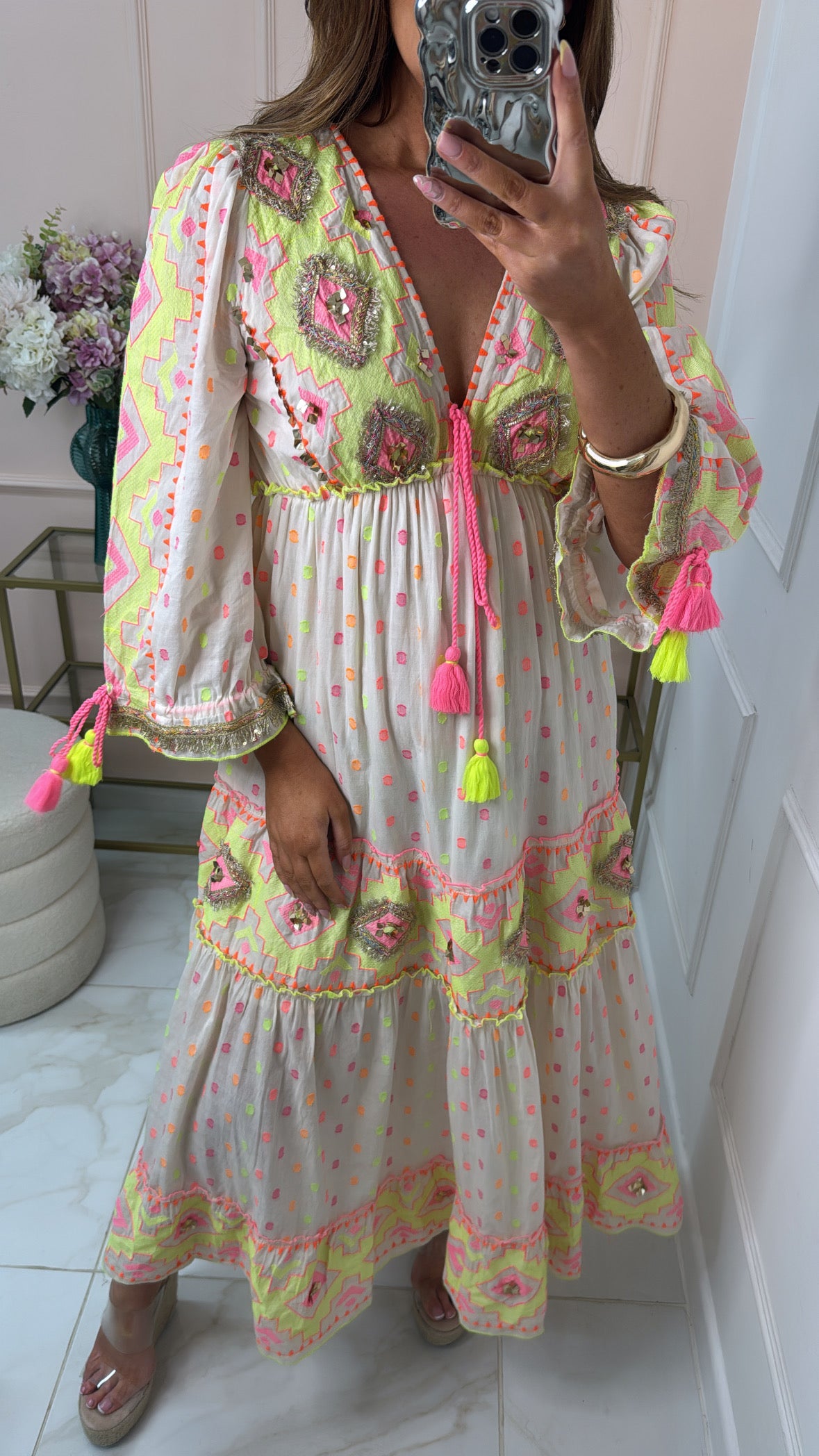 DAISY cream tiered tassle maxi dress