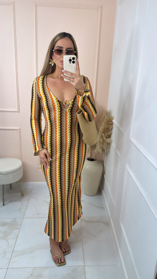 RAE taupe wave print maxi dress