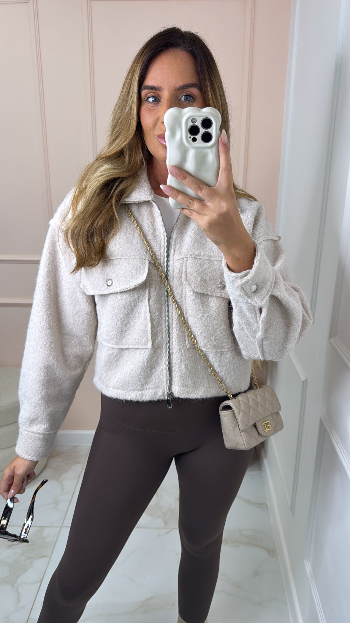 JAYLA cream cropped zip up jacket