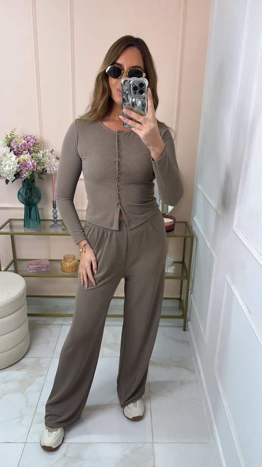 MOLLY taupe button front lounge set