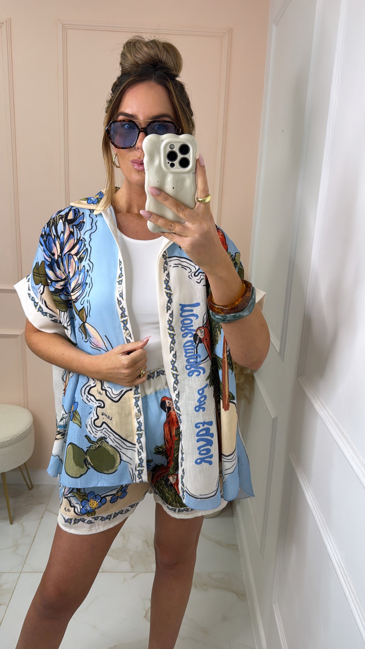 SIERRA blue tropical print short set